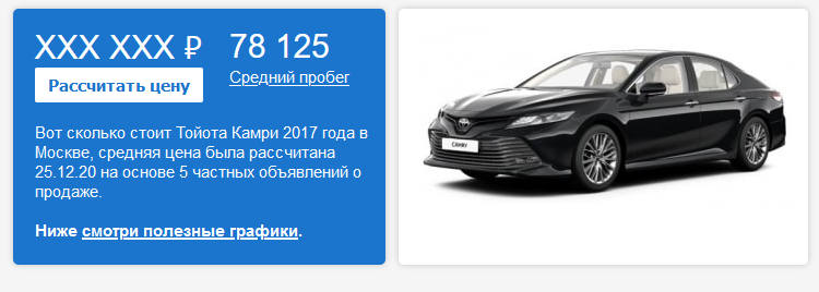 Справка: какая была цена на Toyota Camry в 2017 году?