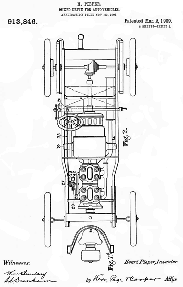 Патент на Гибридный автомобиль Генри Пайпера (1909 год)