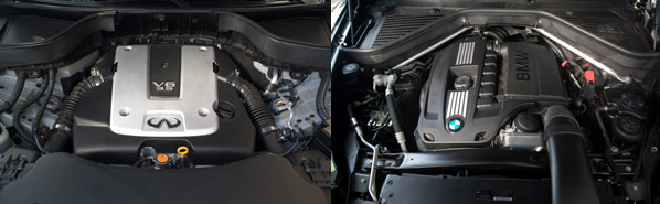 3,5 литровый мотор Infiniti выдает 307 л.с., что на 1 л.с. больше, чем 3-литровый би-турбо BMW