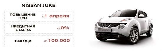 Последний шанс! Nissan Juke 2014-го года выпуска уже с выгодой до 100 000 рублей. Только до 31 марта!