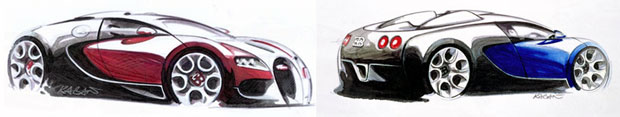 Эскизы знаменитого Bugatti Veron с натуральной подписью автора