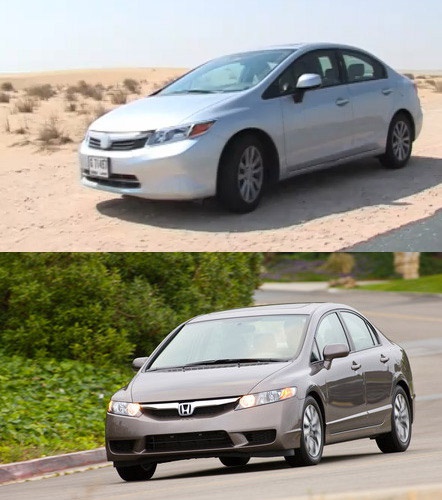 Сверху - новый Civic, снизу - текущее поколение. Обе версии - для американского рынка.